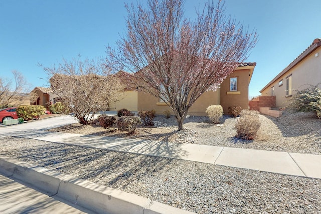 view of front of house with a tile roof and stucco siding