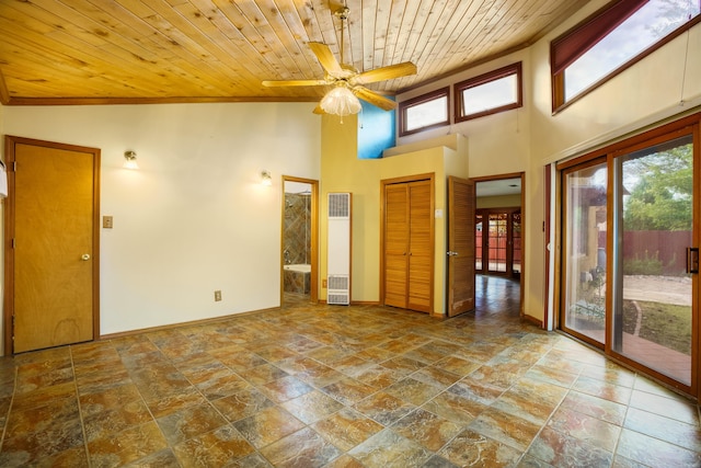 unfurnished bedroom with baseboards, wooden ceiling, visible vents, and access to exterior