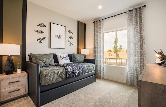 bedroom with recessed lighting and carpet flooring