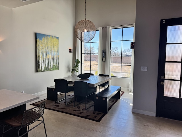 dining area featuring baseboards and wood finished floors