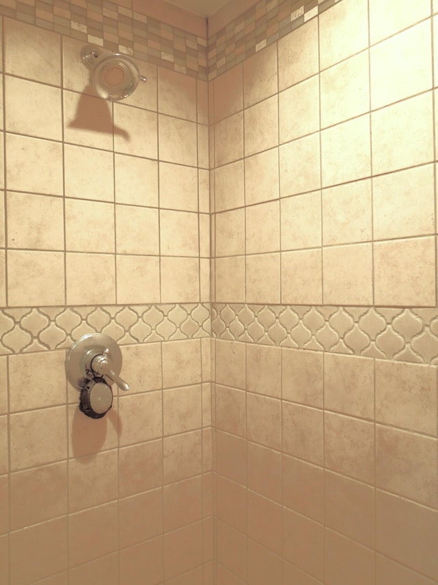 interior details featuring a tile shower