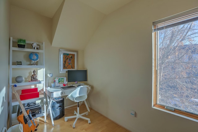 office area with wood finished floors