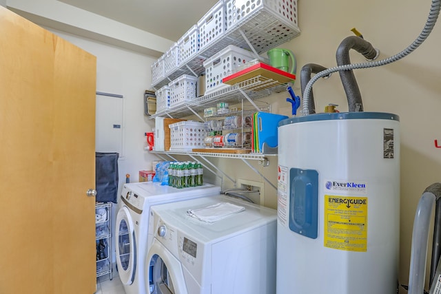 washroom featuring washer and clothes dryer, laundry area, and electric water heater