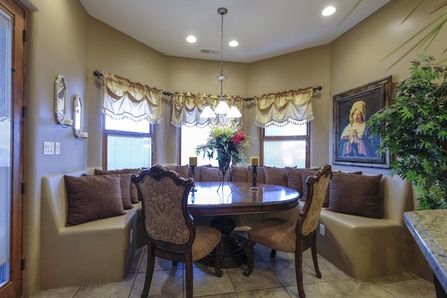 dining space featuring recessed lighting and visible vents