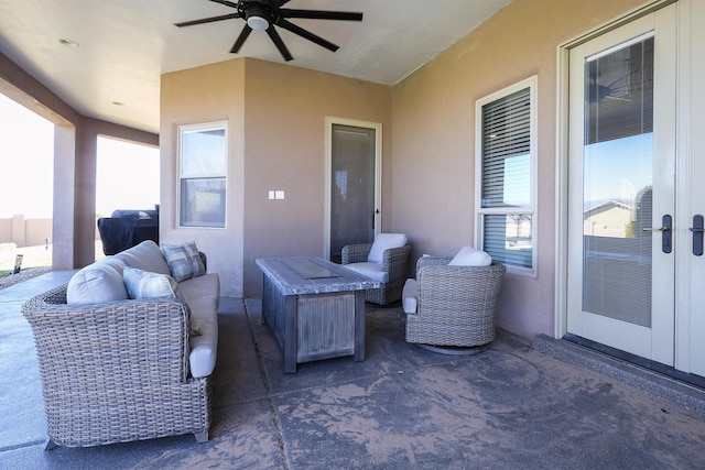 view of patio featuring outdoor lounge area and ceiling fan