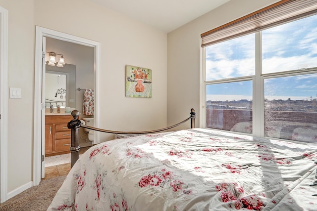 bedroom with light carpet