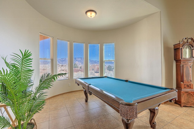 recreation room featuring tile patterned flooring, billiards, and baseboards