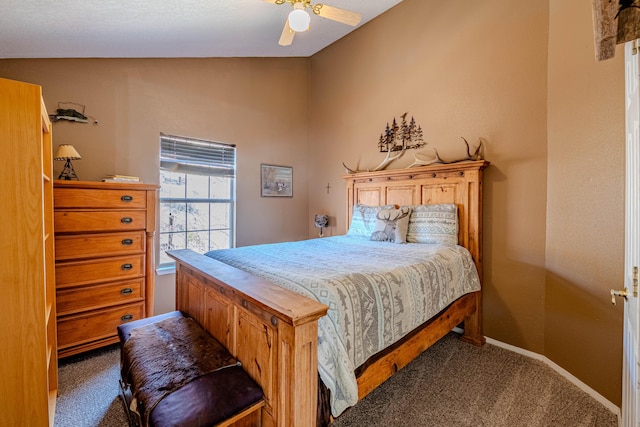 bedroom with baseboards, carpet, and a ceiling fan