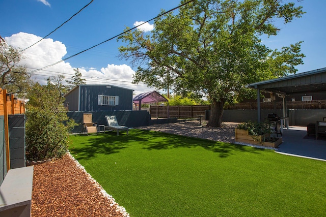 view of yard featuring a patio area and a fenced backyard