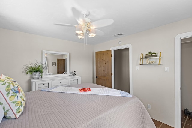 bedroom with visible vents and ceiling fan