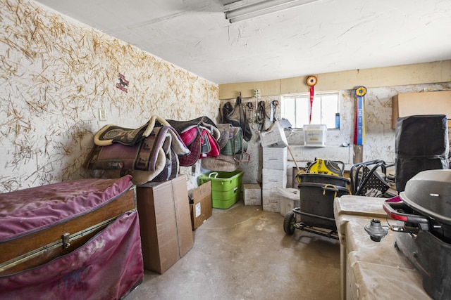 garage featuring wallpapered walls