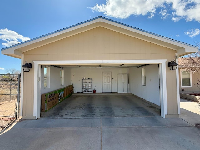 garage with fence