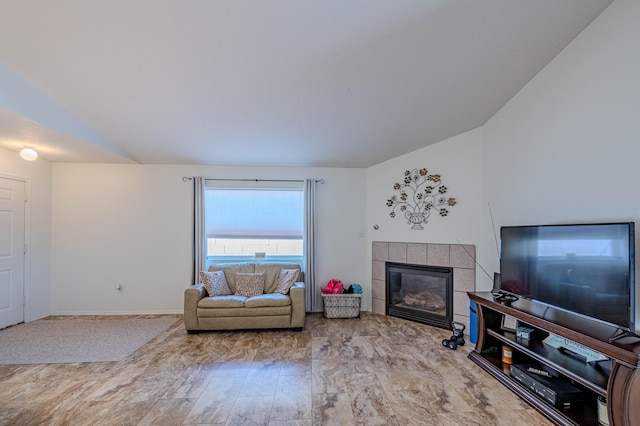 living room with a fireplace