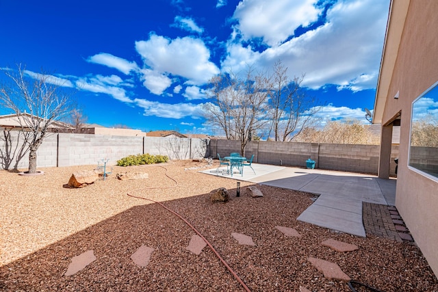 view of yard featuring a patio area and a fenced backyard