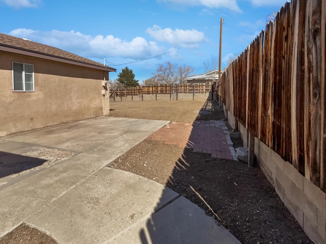 view of yard with a patio area and a fenced backyard