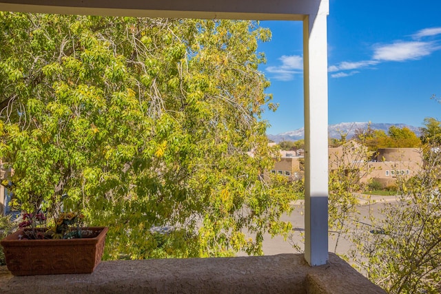 exterior space featuring a mountain view