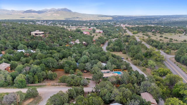 drone / aerial view featuring a mountain view