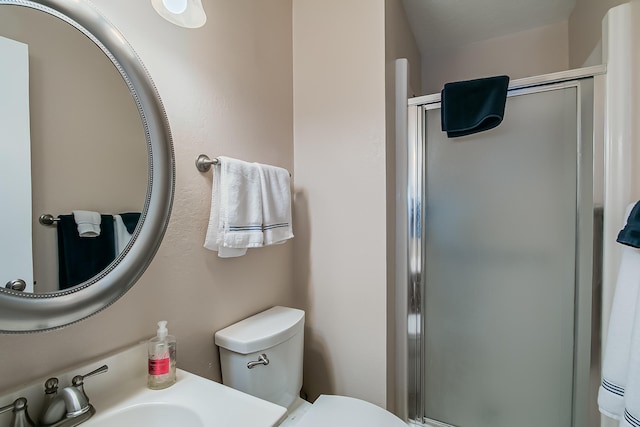 full bathroom with a sink, toilet, and a stall shower