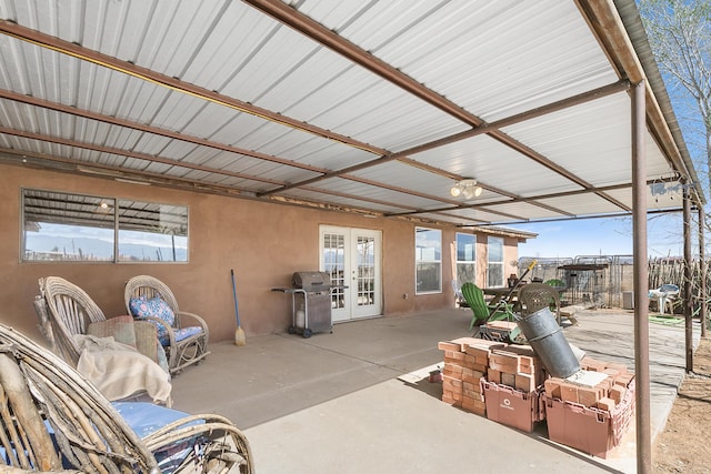 view of patio featuring french doors and grilling area