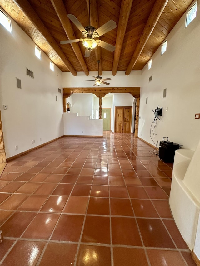 2638 Aloysia Ln NW, Albuquerque, NM 87104 - unfurnished room with tile patterned flooring, visible vents, wood ceiling, and a ceiling fan