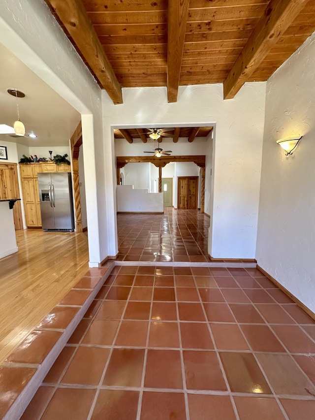 2638 Aloysia Ln NW, Albuquerque, NM 87104 - hall featuring light tile patterned floors, beamed ceiling, and wood ceiling