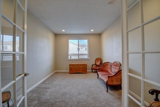 12136 Bear Valley Ln NW, Albuquerque, NM 87120 - sitting room with carpet, baseboards, a textured ceiling, and recessed lighting