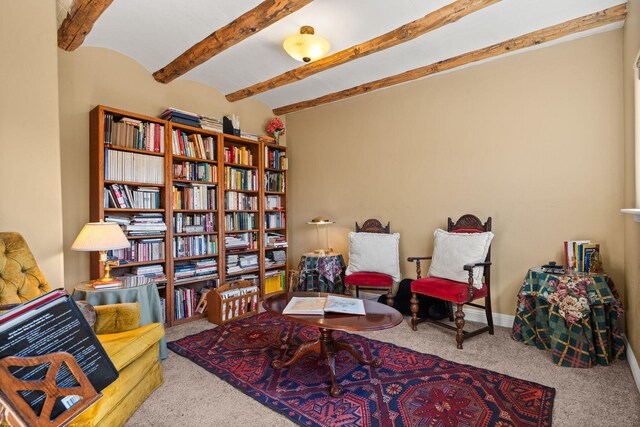 240 E Valverde Rd, Corrales, NM 87048 - bedroom featuring carpet flooring, beamed ceiling, and ceiling fan