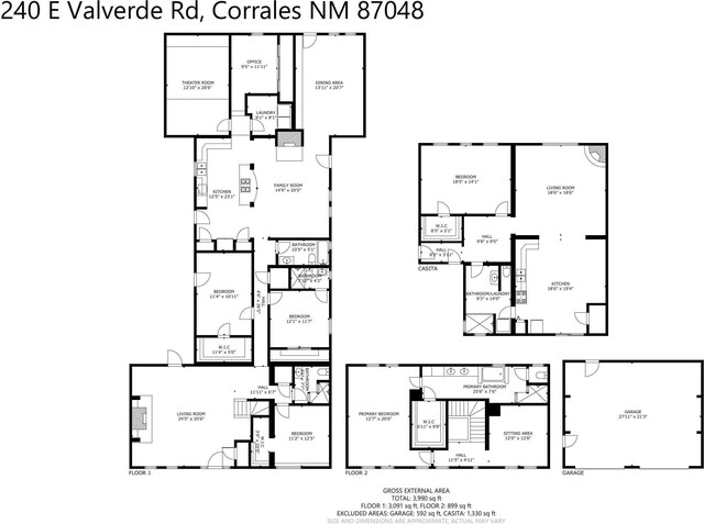240 E Valverde Rd, Corrales, NM 87048 - pueblo revival-style home featuring a mountain view, stucco siding, a front lawn, and a patio