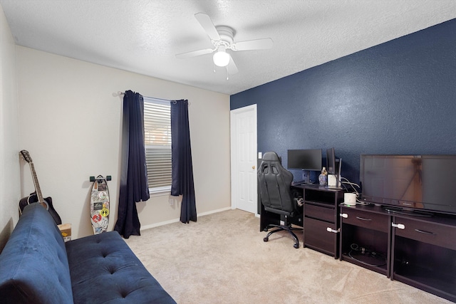 9405 Vervain Dr NW, Albuquerque, NM 87114 - carpeted office featuring a textured ceiling, baseboards, and a ceiling fan