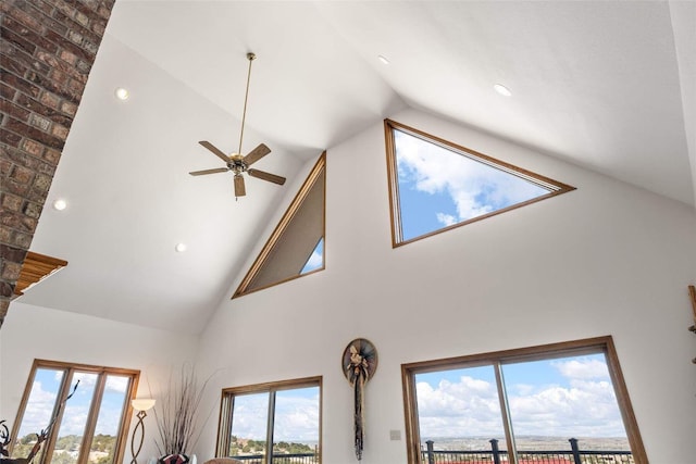 room details with a ceiling fan and recessed lighting