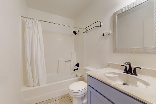 6817 Armand Rd NW, Albuquerque, NM 87120 - bathroom with tile patterned floors, shower / bathtub combination with curtain, toilet, and vanity