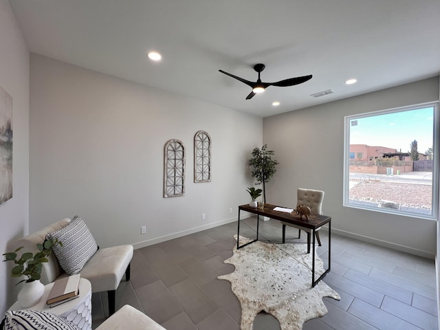 7908 Emerald Dr NW, Albuquerque, NM 87120 - office space with recessed lighting, a ceiling fan, visible vents, and baseboards