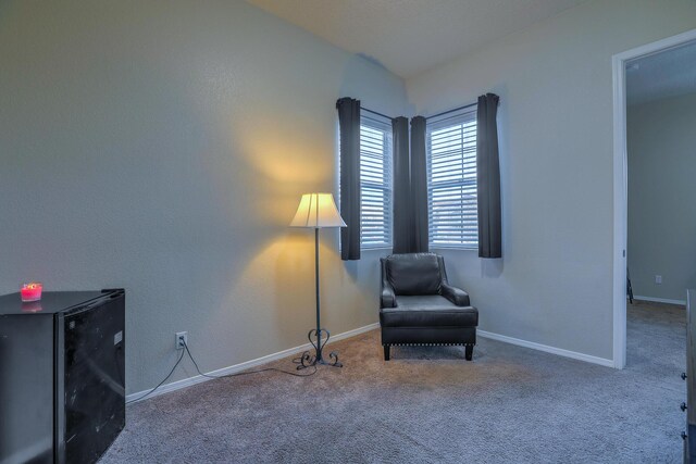 sitting room featuring baseboards and carpet