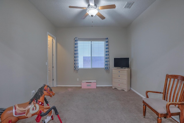 4010 Plaza Colina Ln NE, Rio Rancho, NM 87124 - bedroom featuring a textured ceiling, carpet, baseboards, and a ceiling fan