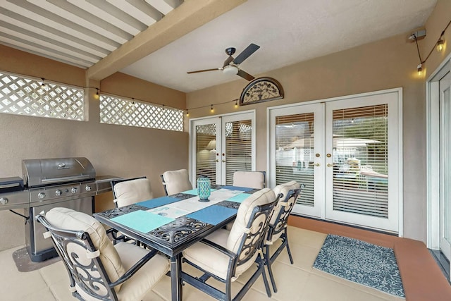 6404 Oak Hill NE, Albuquerque, NM 87111 - view of patio with french doors, grilling area, outdoor dining area, and ceiling fan