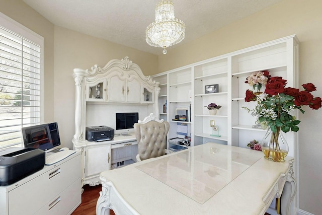 6404 Oak Hill NE, Albuquerque, NM 87111 - office area featuring dark wood-style flooring and a notable chandelier
