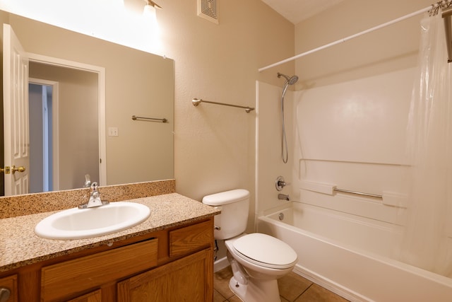 6331 Avenida Madrid NW, Albuquerque, NM 87114 - bathroom with shower / bath combo, tile patterned floors, vanity, toilet, and visible vents