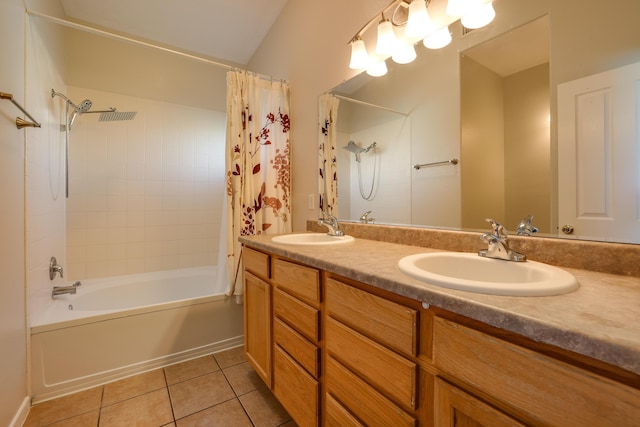 6331 Avenida Madrid NW, Albuquerque, NM 87114 - bathroom featuring shower / bath combination with curtain, double vanity, tile patterned flooring, and a sink