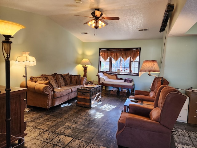 404 Pyrite Dr NE, Rio Rancho, NM 87124 - living room featuring ceiling fan and a textured ceiling