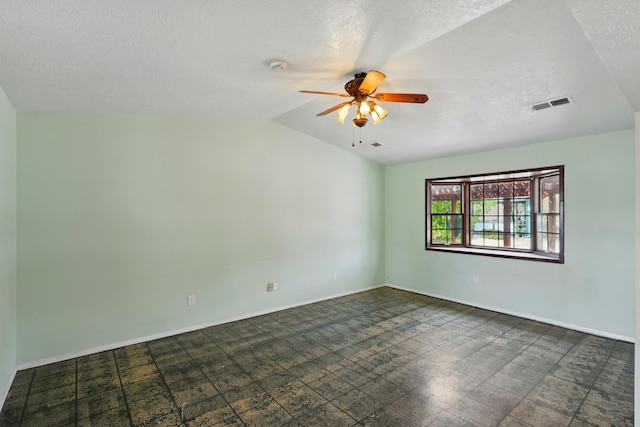 404 Pyrite Dr NE, Rio Rancho, NM 87124 - unfurnished room with a ceiling fan, vaulted ceiling, a textured ceiling, baseboards, and a smoke detector