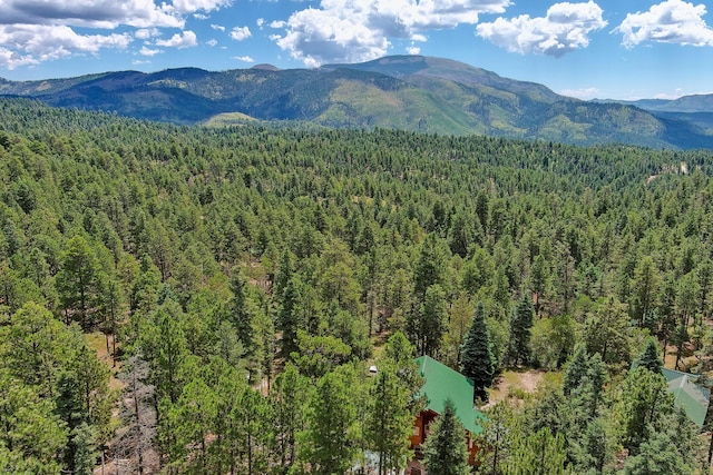 mountain view featuring a wooded view