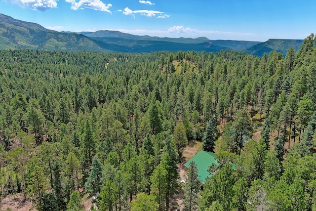 aerial view with a mountain view and a view of trees