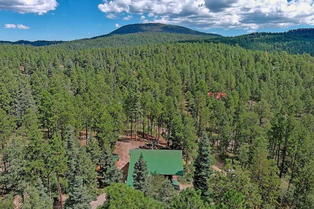 aerial view with a mountain view and a view of trees