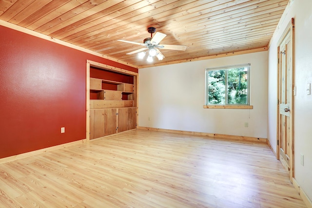 unfurnished bedroom featuring ceiling fan, a closet, wood finished floors, and wood ceiling