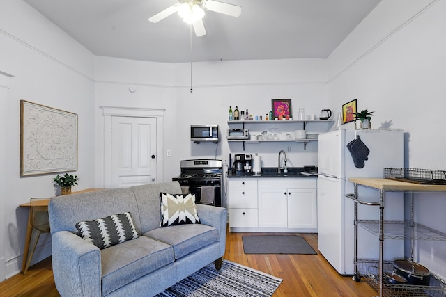 223 Edith Blvd SE, Albuquerque, NM 87102 - living room with ceiling fan and wood finished floors
