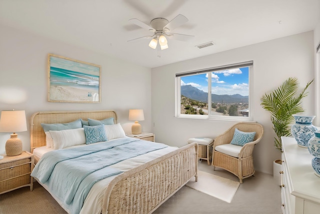 bedroom featuring carpet flooring and ceiling fan