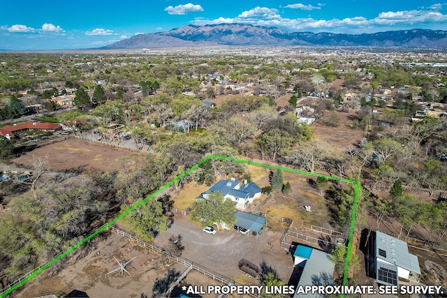birds eye view of property featuring a mountain view