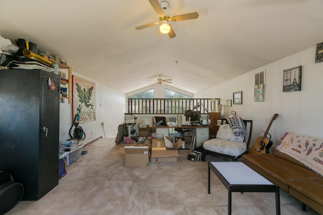 32 Puntilla Dr Unit B, Tijeras, NM 87059 - carpeted living area with lofted ceiling and a ceiling fan