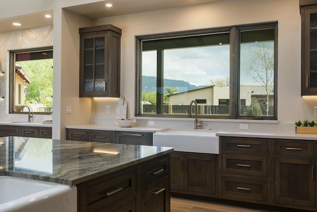 1016 Guadalupe Villa NW, Albuquerque, NM 87114 - kitchen featuring a sink, glass insert cabinets, and plenty of natural light