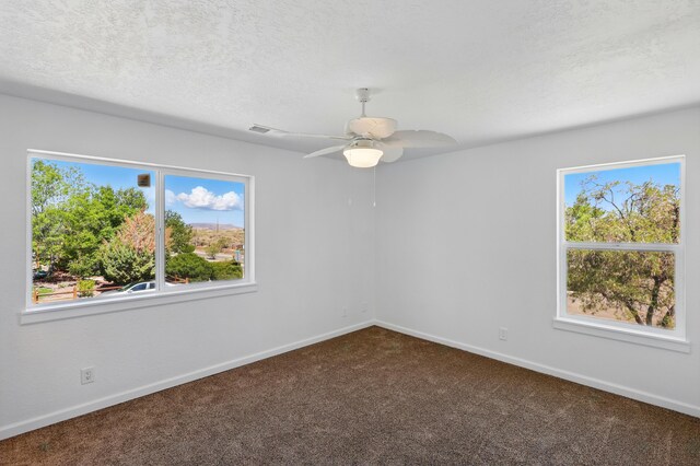 16 Apache Plume Rd, Los Lunas, NM 87031 - unfurnished room with dark colored carpet, healthy amount of natural light, ceiling fan, and a textured ceiling